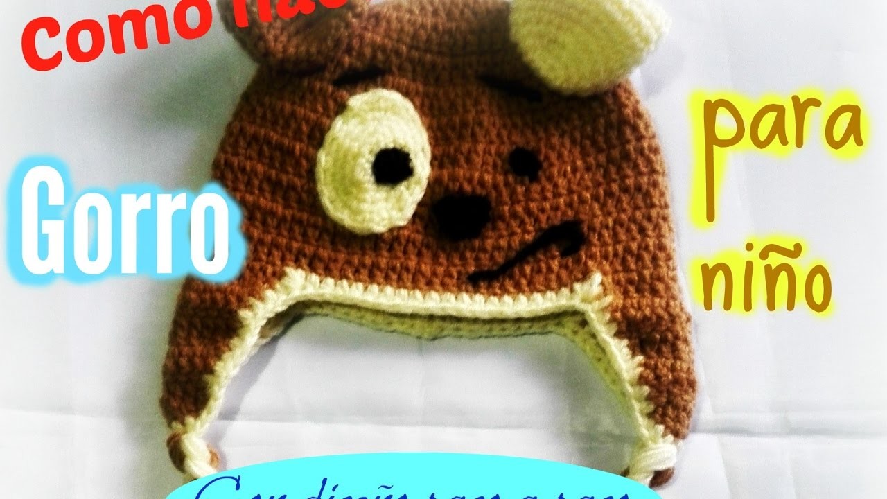 Como hacer gorro para niño a crochet paso a paso,con diseño de animalito  ♥TEJIDOS INSPIRACIÓN♥