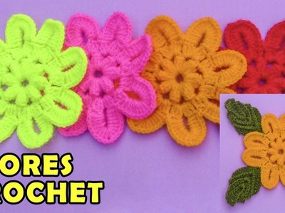 Flores tejidas a crochet para aplicaciones en gorros, boinas y tapetes