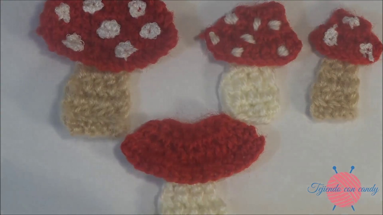 Hongos o champiñones de aplicación a crochet