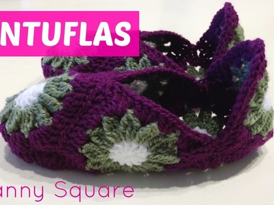 Pantuflas crochet cuadros