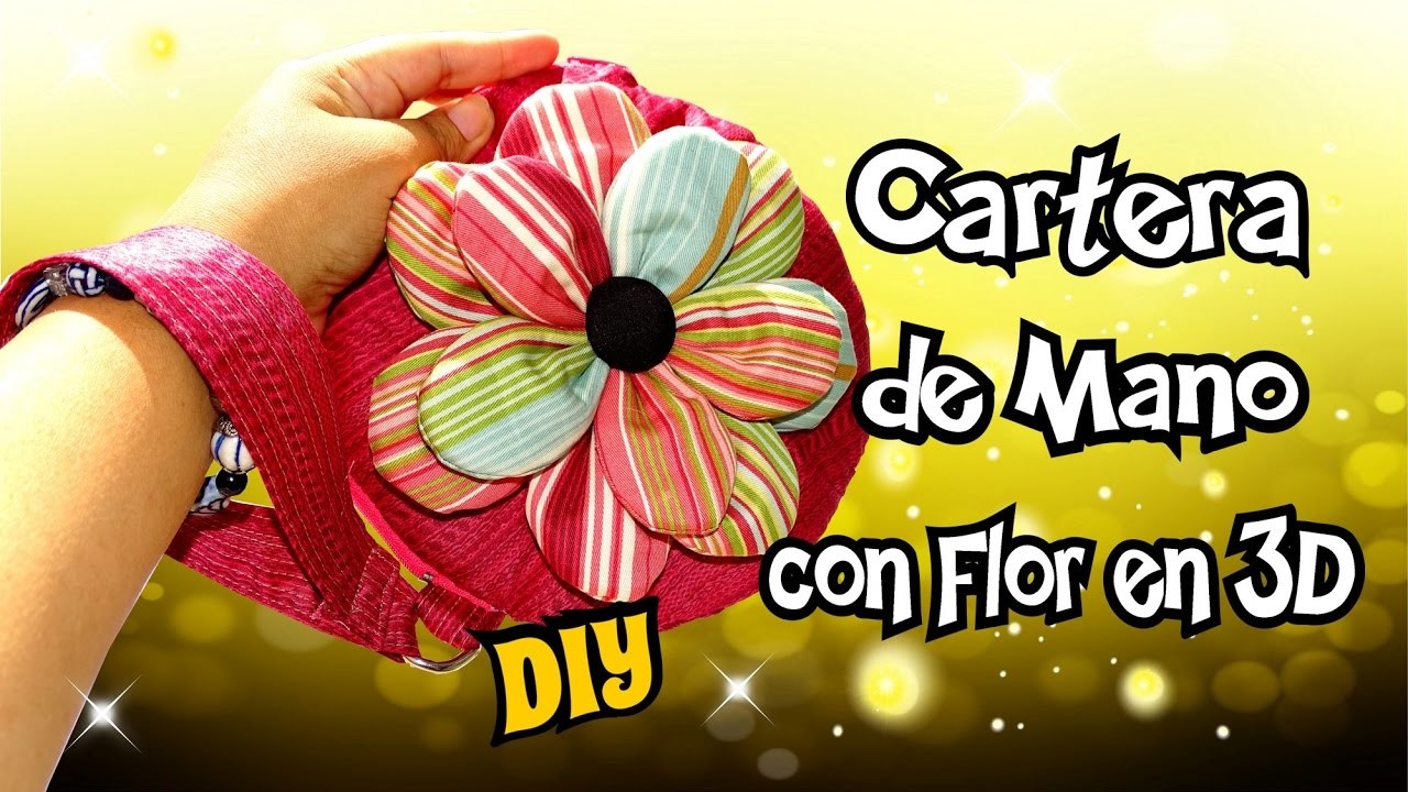 Bolso de mano circular con Flor de Tela en 3D - Cartera DIY