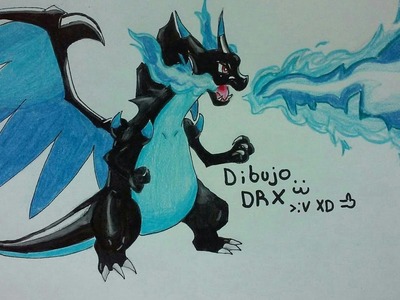 Como dibujar a mega Charizard X. How to draw Charizard X,Dibujo DRX