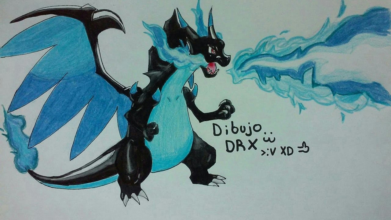 Como dibujar a mega Charizard X. How to draw Charizard X,Dibujo DRX