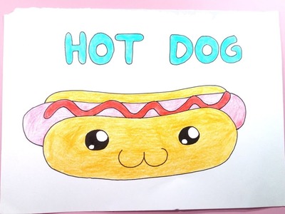 Como dibujar.pintar un hot dog kawaii facil (Comida Kawaii)