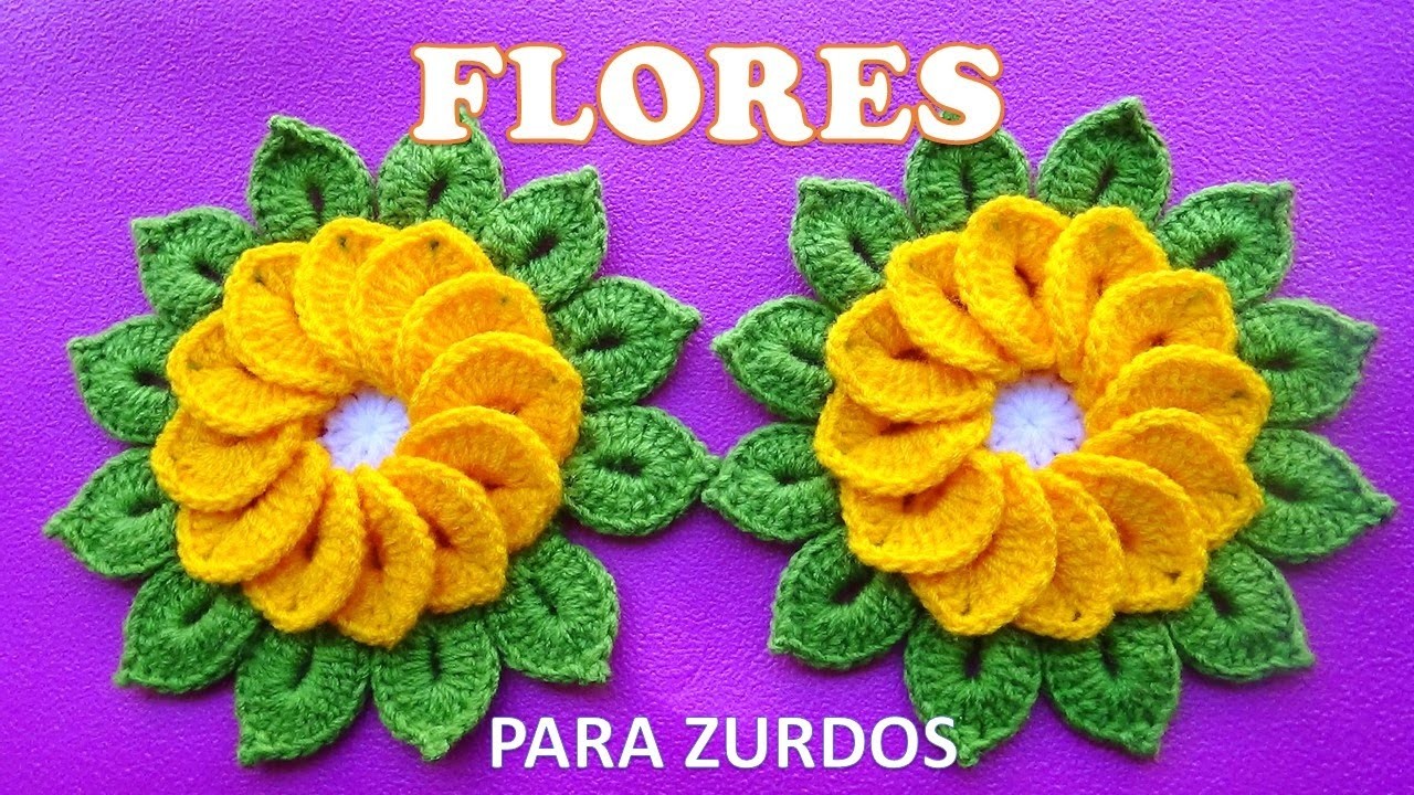 PARA ZURDOS Flores tejidas a crochet de 12 pétalos para tapetes y centros de mesa paso a paso