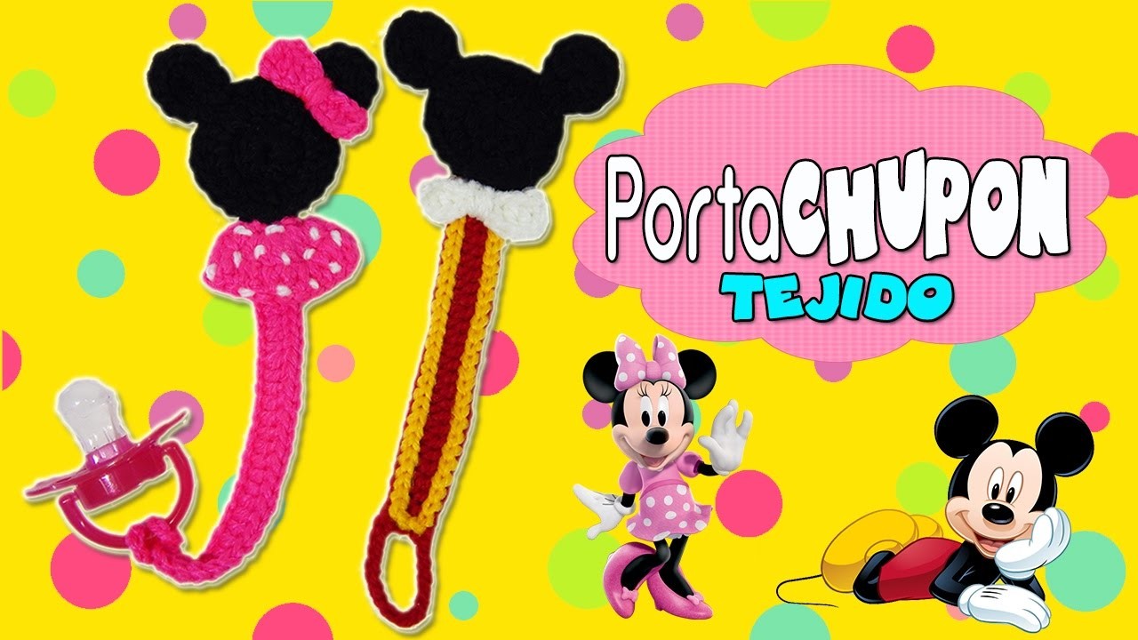 Porta chupón Tejido a crochet Mickey mouse y Minnie mouse