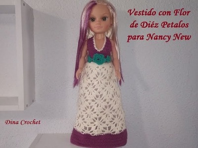 Vestido con Flor de Diéz Pétalos para Nancy New a Crochet o Ganchillo.