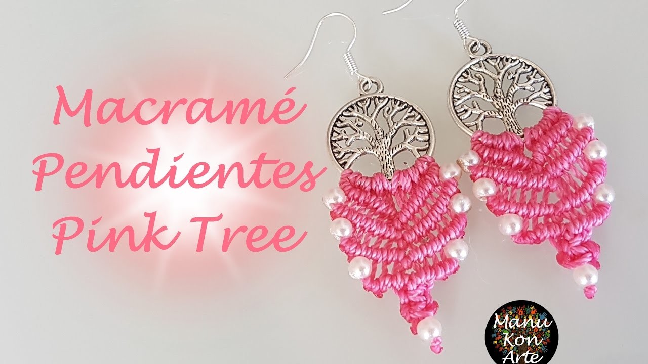 DIY Tutorial Macramé Pendientes PINK TREE. Pink Tree Earrings