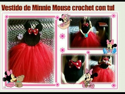 Vestido de Minnie Mouse a crochet con tul. Crochet Minnie Mouse tutu dress
