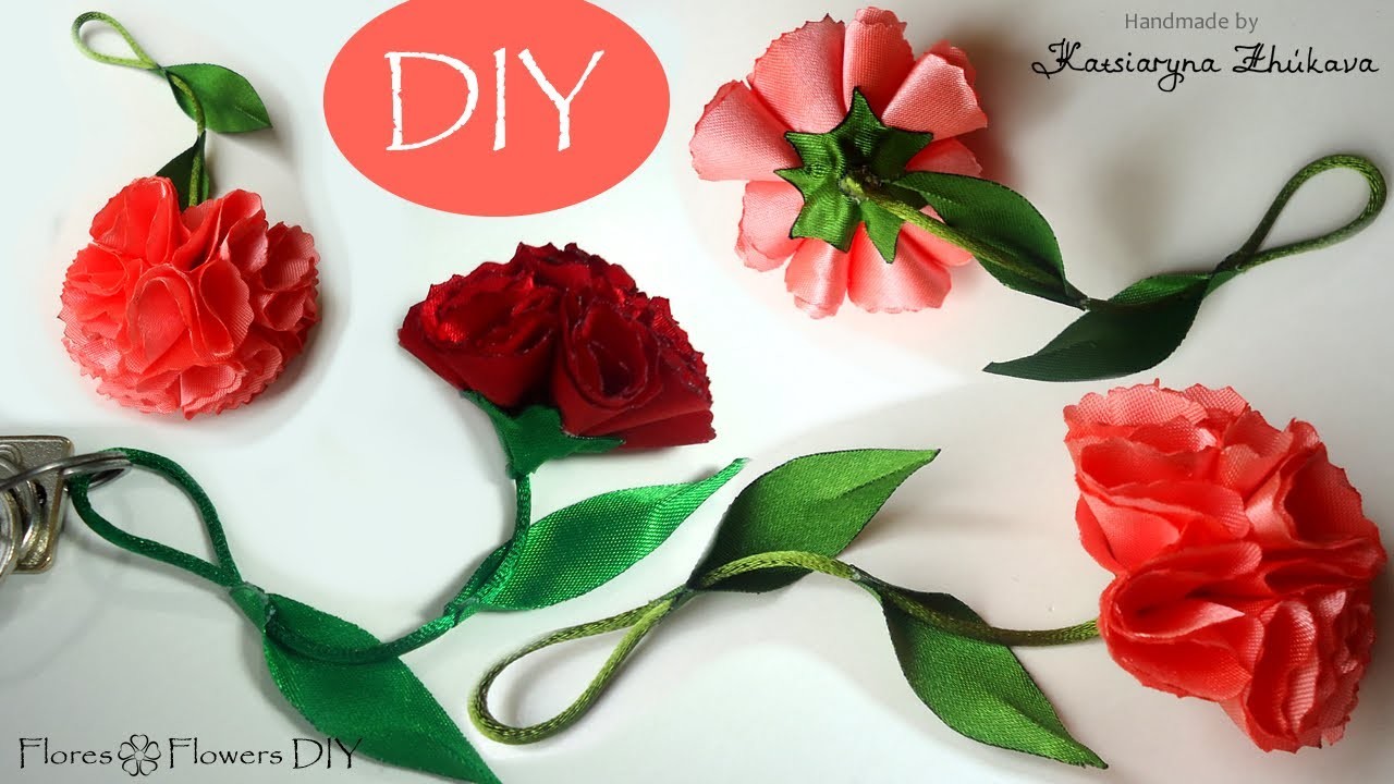 ????DIY Cute carnation keychain without sewing. Lindo llavero clavel fácil de hacer.