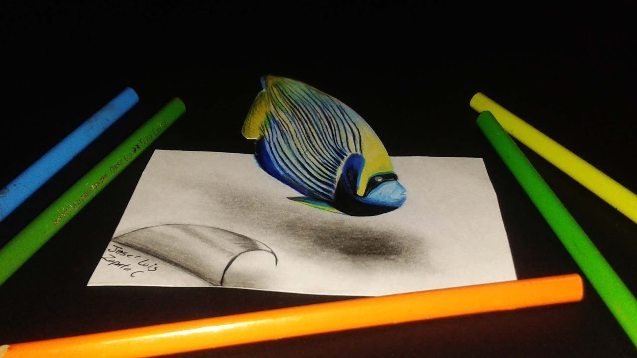Como dibujo (ilusión optica) un Pez Angel Emperador  | An anamorphic drawing fish ????