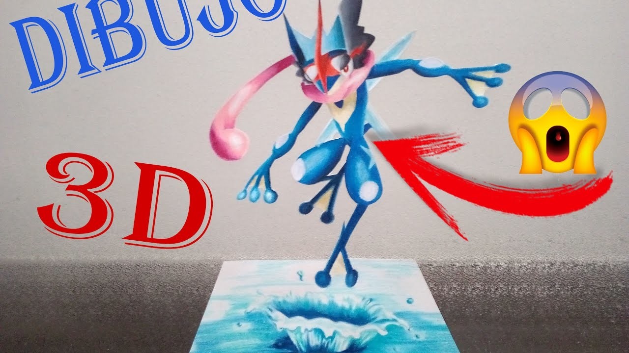 DIBUJO POKEMON 3D| Greninja Ash| How to draw 3D pokemon