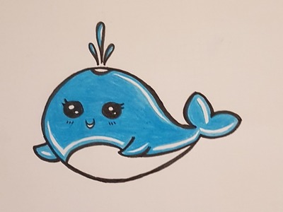 Tutorial como dibujar una ballena kawaii facil paso a paso