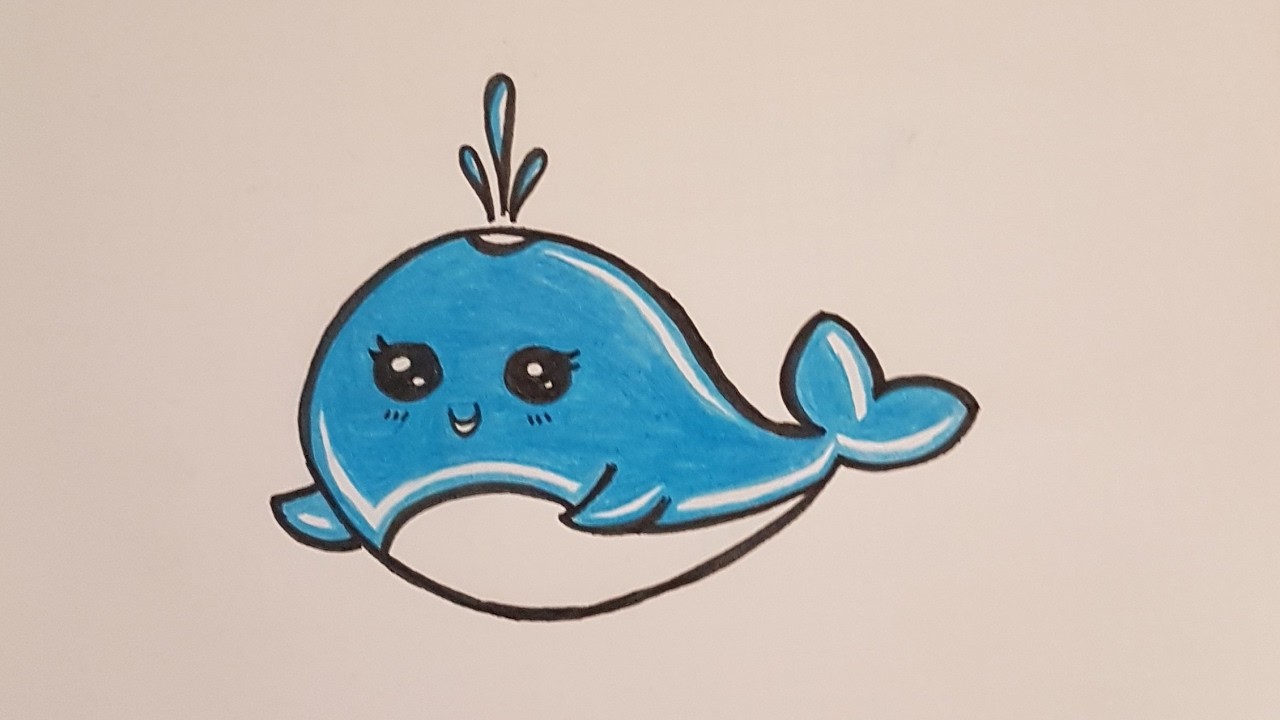 Tutorial como dibujar una ballena kawaii facil paso a paso