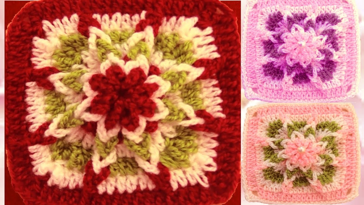Como tejer a Crochet cuadrado con flor estrella en relieve How to Learn Crochet