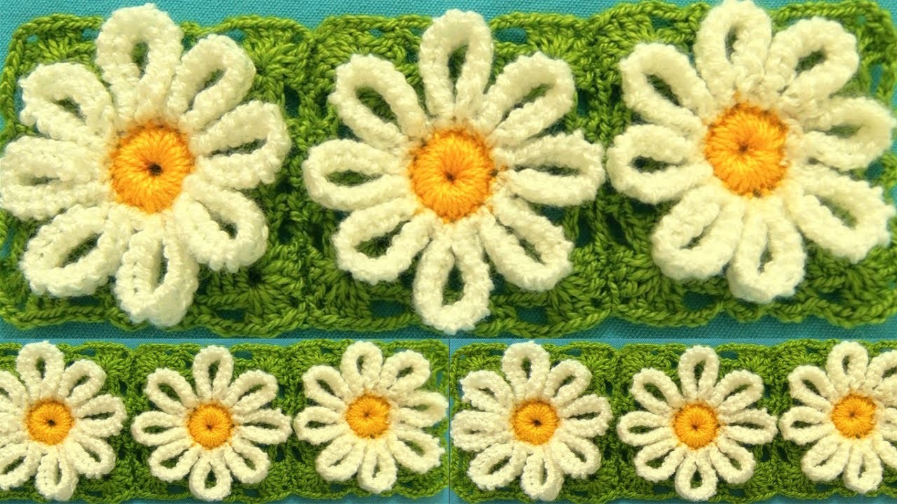 Como tejer a Crochet flores margaritas en punto tunecino blusas chalecos mantas how to crochet