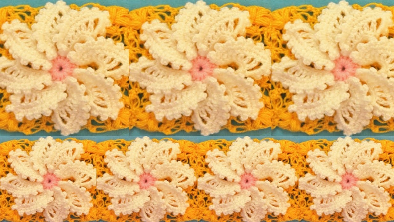 Como tejer a Crochet  punto espiral de flores caladas en cuadrado de hojas en relieve How to Crochet