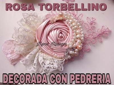 ROSA TORBELLINO CON PEDRERIA, craft,tutorials,how to do bows,tutoriales,vinchas,balacas,cintillos