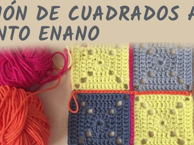 Unión de aplicaciones cuadradas a punto enano - Crochet