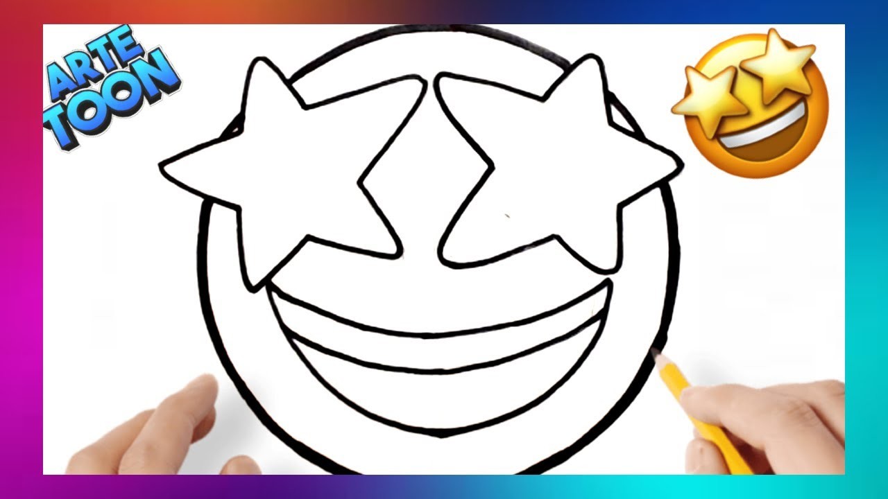 Como dibujar al Emoji de ojos de estrellas  paso a paso