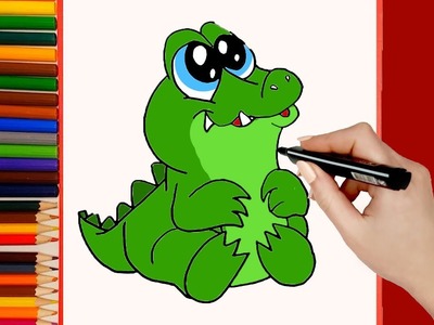 Como dibujar un Cocodrilo paso a paso. Dibujos Kawaii. Cute Drawings How to draw a Crocodile