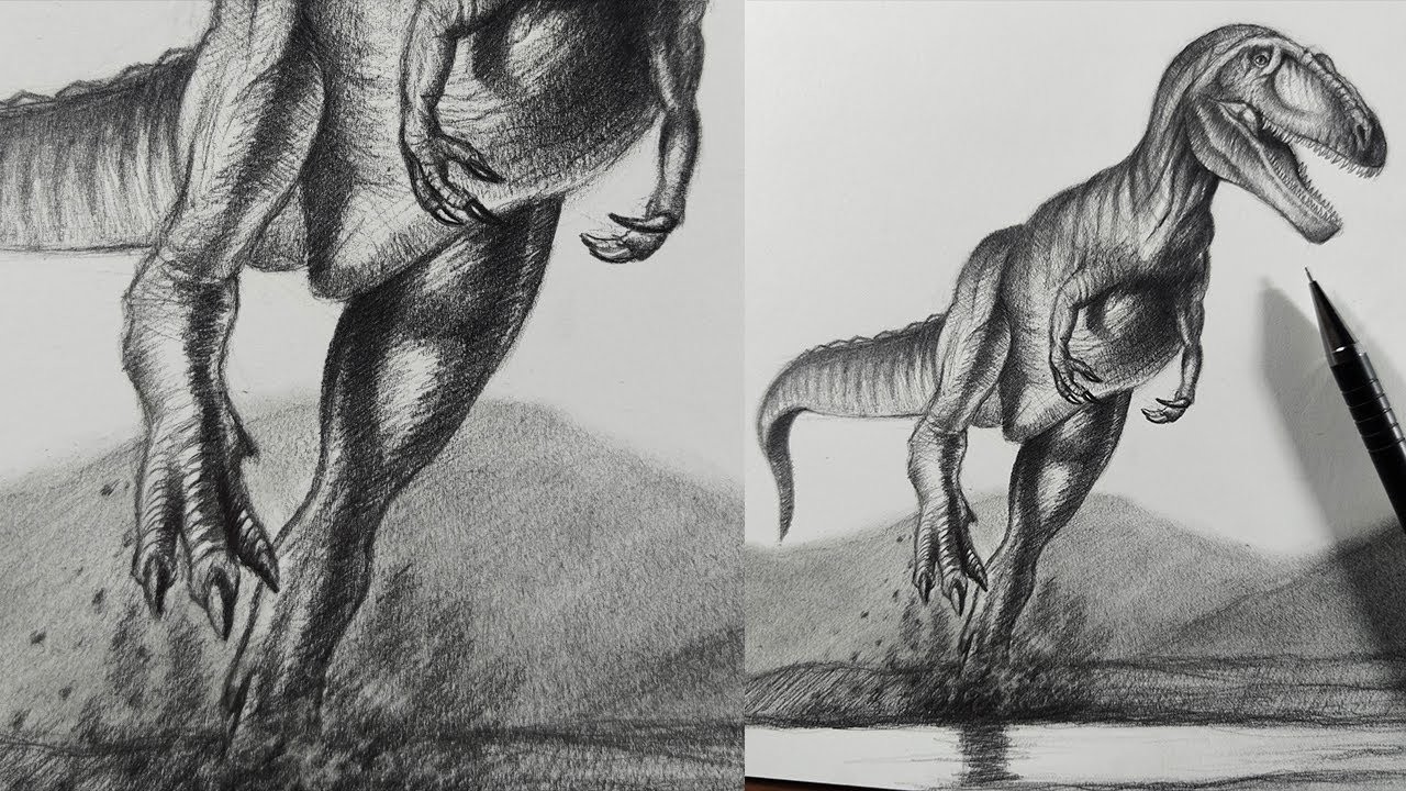 Cómo Dibujar un Giganotosaurus Realista a Lápiz Paso a Paso - Dinosaurio