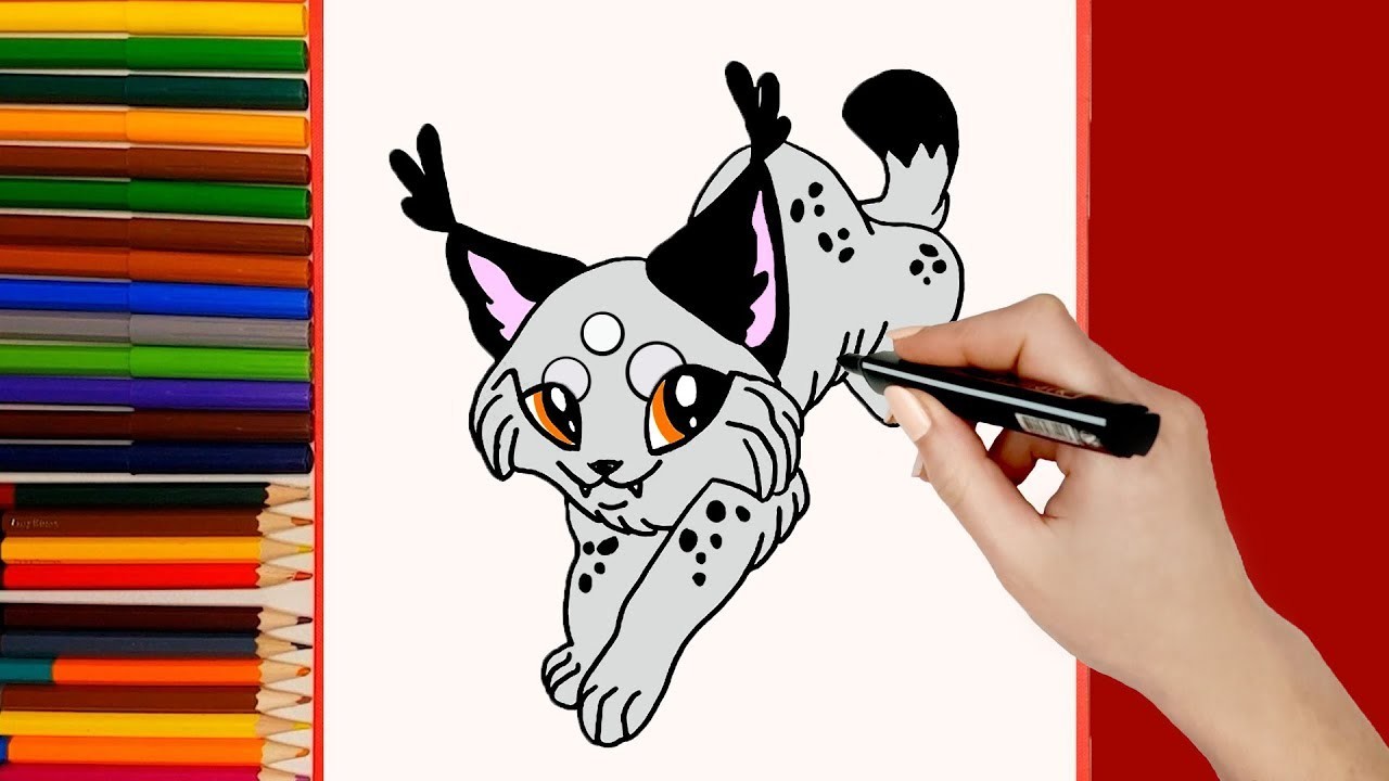 Como dibujar un Lince blanco Kawaii. How to draw a cute white lynx