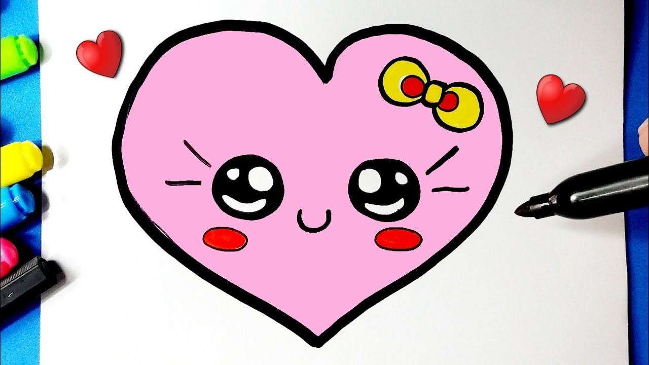 Cómo dibujar un lindo corazón rosa kawaii ♥ Dibujos Kawaii - Dibujos para dibujar