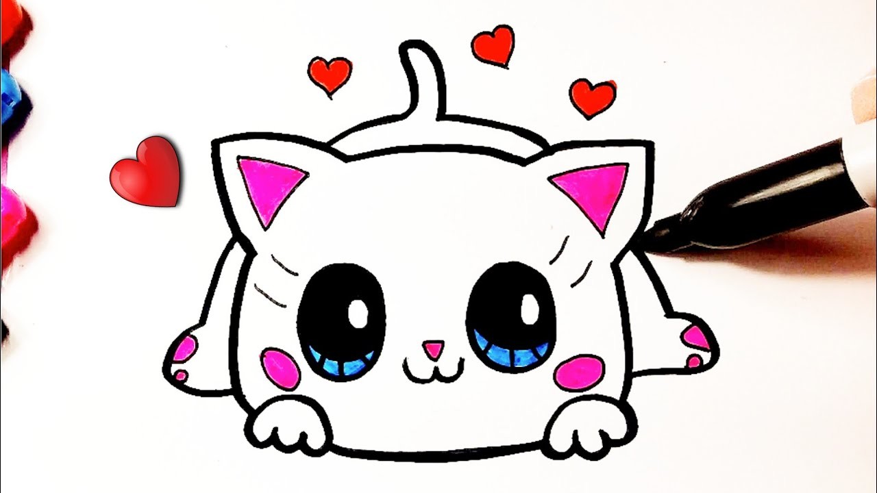 Cómo dibujar un lindo gatito kawaii ♥ Dibujos Kawaii - Dibujos para dibujar
