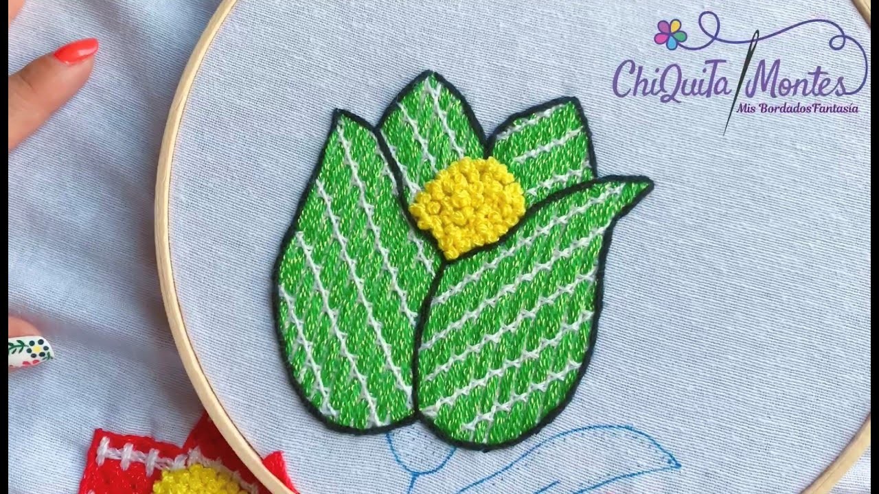 Bordado Fantasía Tulipán 6. Hand Embroidery: Tulip. Fantasy Stitch