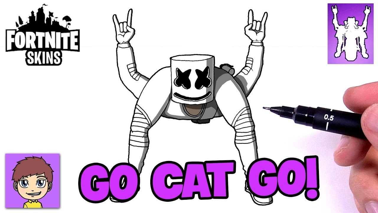 Como Dibujar Fortnite Marshmello con Go Cat Go Emote - Dibujos Faciles - Dibujos para Dibujar