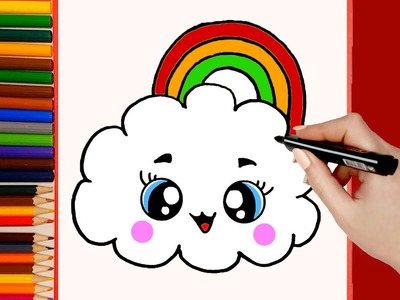 Cómo dibujar NUBES ARCOIRIS KAWAII dibujos kawaii faciles. Aprender a dibujar para Niños