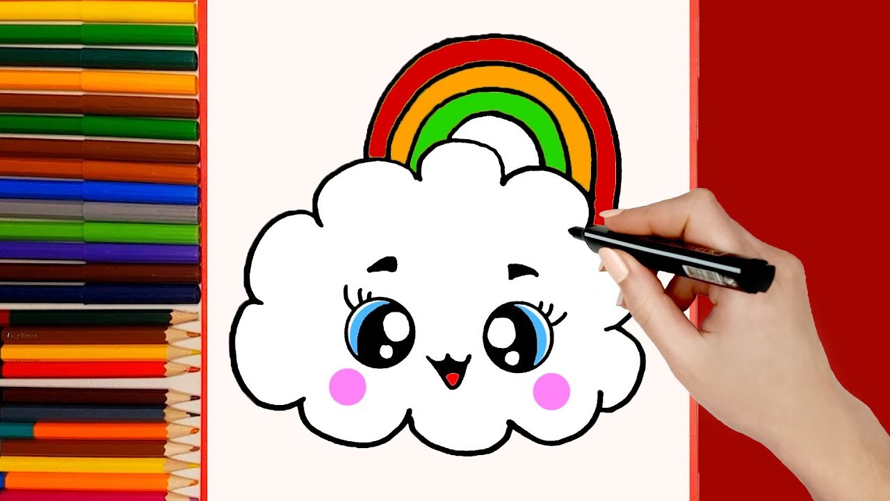 Cómo dibujar NUBES ARCOIRIS KAWAII dibujos kawaii faciles. Aprender a dibujar para Niños