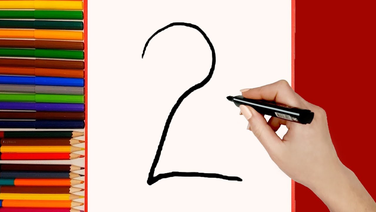 Cómo dibujar un Pájaro Loro del número 2 paso a paso para niños. Dibujo de animales para niños fácil