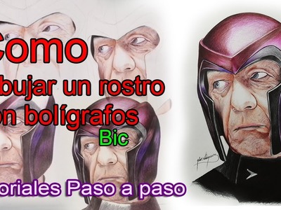 Como dibujar un rostro realista  a color con Bolígrafos . X-Men Magneto