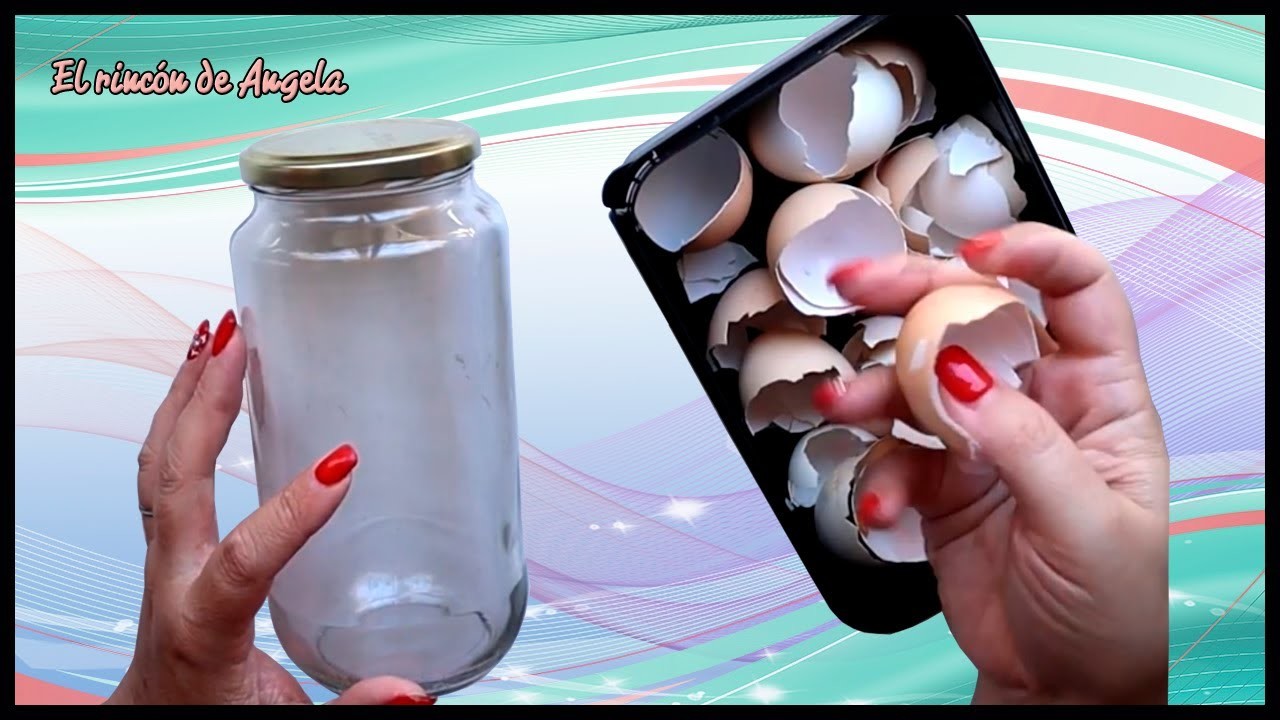 Bote de cristal reciclado con CRAQUELADO de cascara de huevo y DECOUPAGE - Diy manualidades