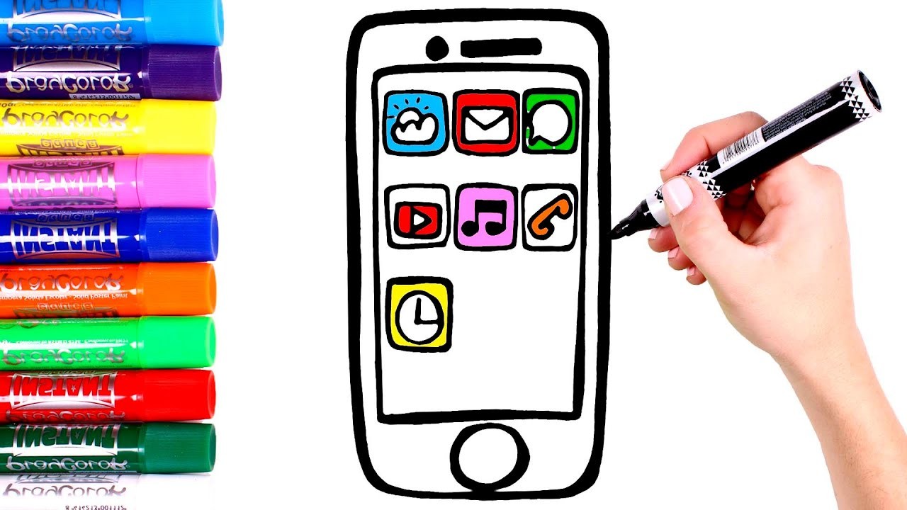 Dibuja y Colorea un TELÉFONO MÓVIL con Apps ????????Vídeos para niños