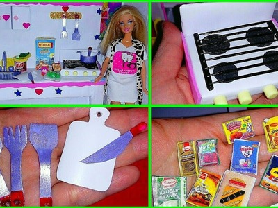 DIY Cosas fáciles de hacer para muñecas Barbie ~ Cocina ~ Lavaplatos ~ Comida y Utensilios Miniatura