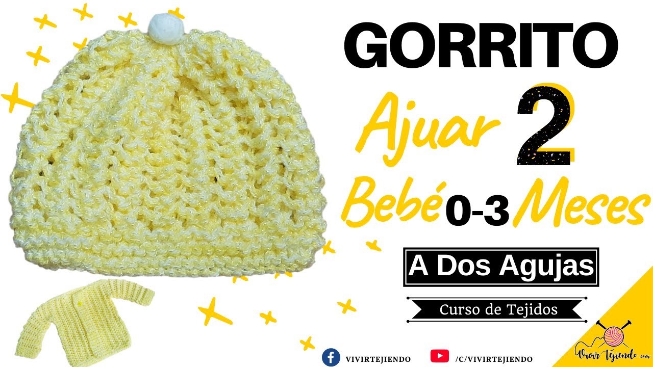 ✅ Ajuar de Bebé 2: Gorro a Dos Agujas 0-3 M Fácil y Rápido | knitting with 2 needle