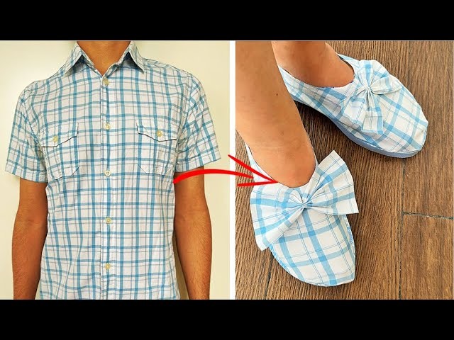 RECICLAR ROPA - ZAPATOS DE CAMISA VIEJA - TRANSFORMAR ROPA VIEJA A NUEVA - DIY CLOTHES LIFE HACKS