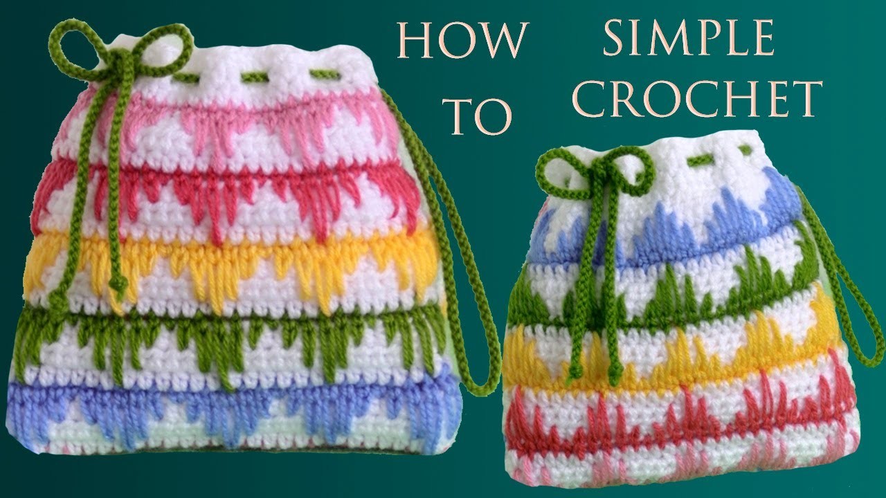 Bolso Morralito tejido a Crochet en Punto triángulos de colores para gorros y mantas para bebes