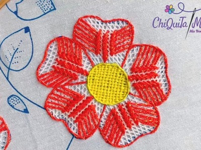 Bordado Fantasía Flor 36. Hand Embroidery Flower with Fantasy Stitch
