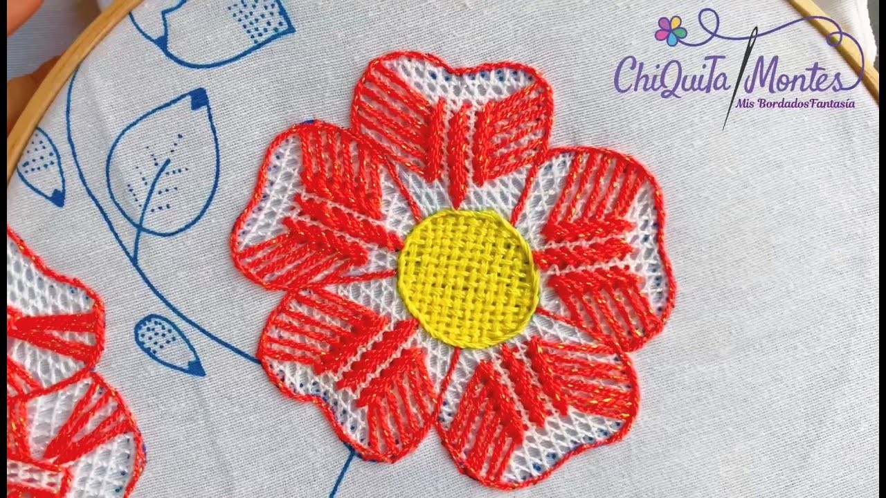 Bordado Fantasía Flor 36. Hand Embroidery Flower with Fantasy Stitch