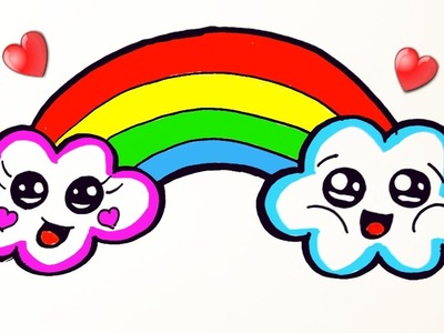 Cómo dibujar Kawaii Cute Cloud con Rainbow Bow ♥ Dibujos Kawaii - Dibujos para dibujar