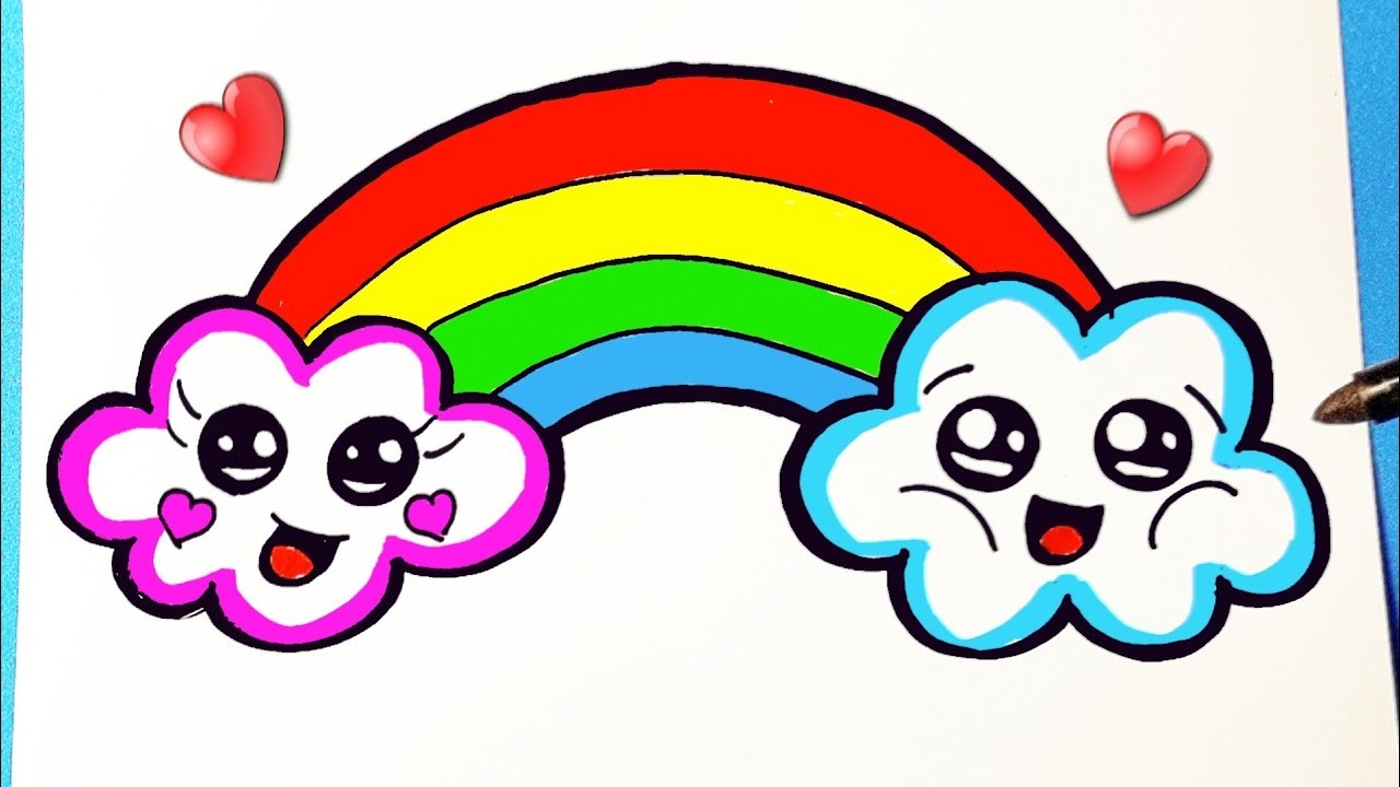 Cómo dibujar Kawaii Cute Cloud con Rainbow Bow ♥ Dibujos Kawaii - Dibujos para dibujar