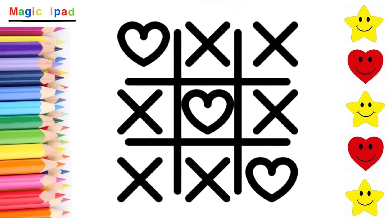 Como dibujar TRES EN RAYAS CORAZON | dibujos niños ????⭐ How to draw HEARTS NOUGHTS AND CROSSES | kids