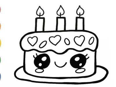 Dibuja y Colorea una Torta de Cumpleaños Kawaii   Dibujos Para Niños Paso a Paso  FunKeep Art