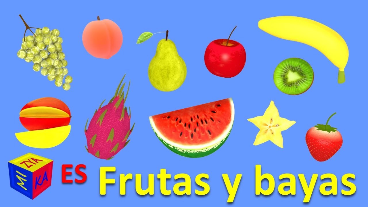 Las frutas y las bayas para niños en español. Caricaturas educativas para niños de preescolar