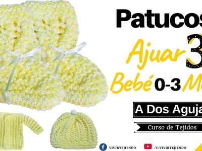 ✅ Ajuar de Bebé 3 Patucos Botitas a Dos Agujas 0 3 M Fácil y Rápido | knitting with 2 needle