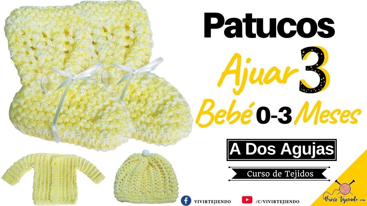 ✅ Ajuar de Bebé 3 Patucos Botitas a Dos Agujas 0 3 M Fácil y Rápido | knitting with 2 needle
